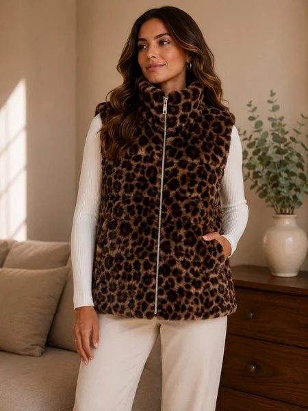 Chaleco puffer animal print oscuro