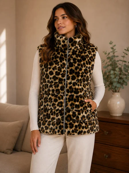 Chaleco puffer animal print claro