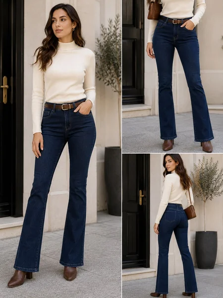 Jean Oxford mujer tiro bajo azul oscuro